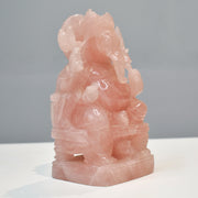 1.45 Kg Rose Quartz Ganesha Idol Hand-Carved Sculpture Religious Figurine