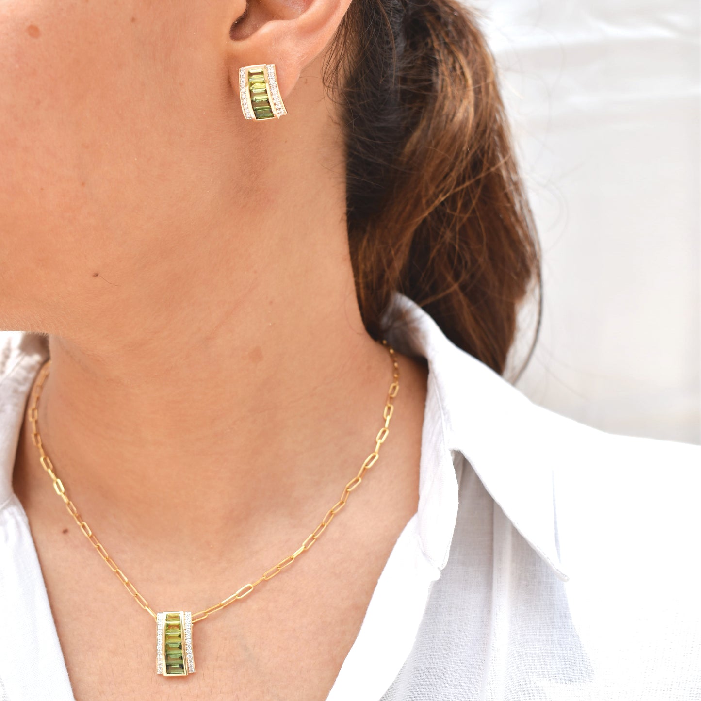 Green Tourmaline Peridot Pyramid Set