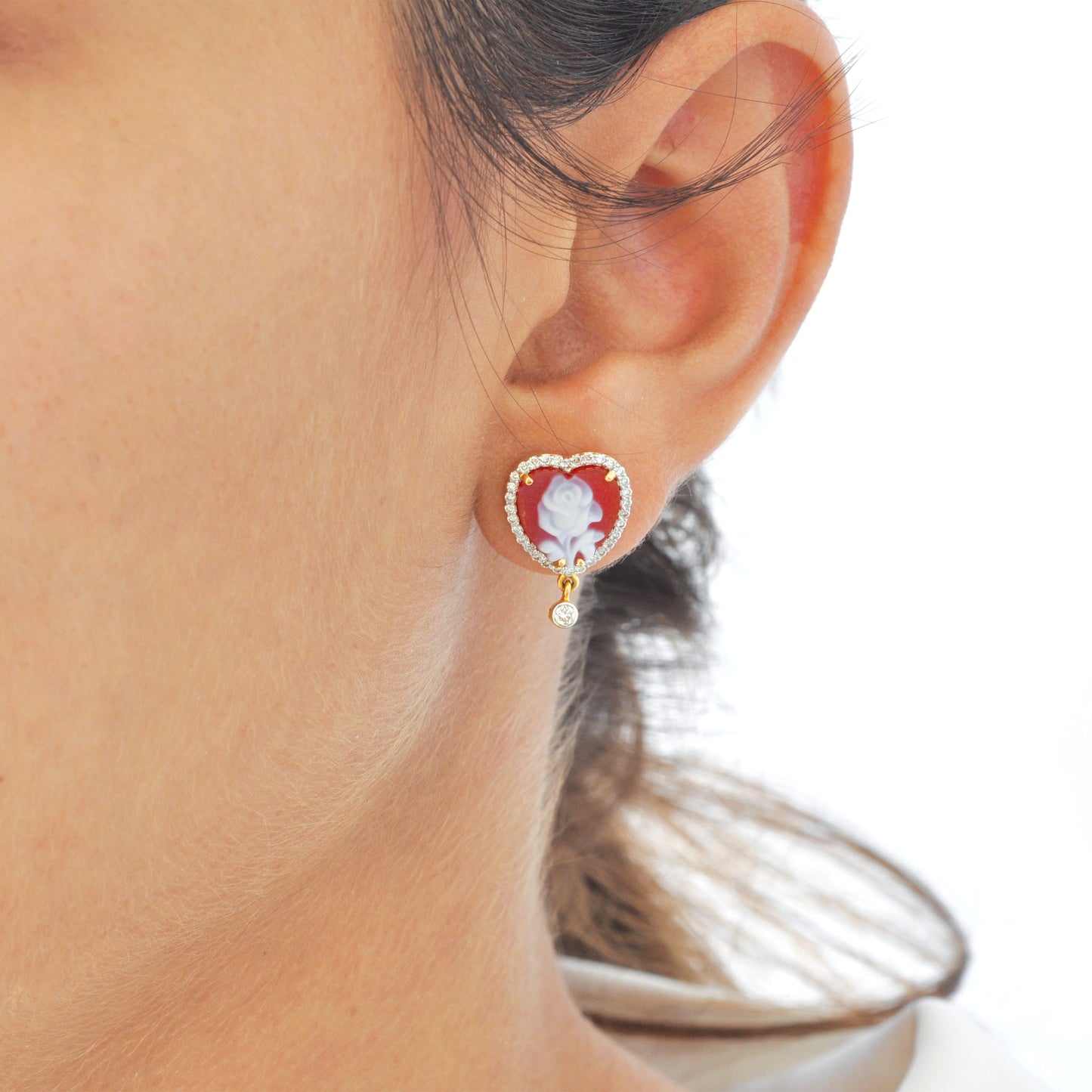 Cameo Flower Heart Stud Earrings