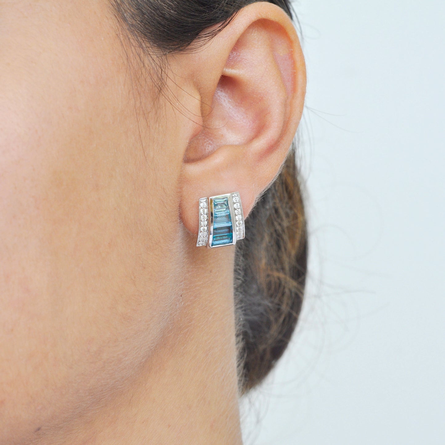 Pyramid Blue Topaz Earrings
