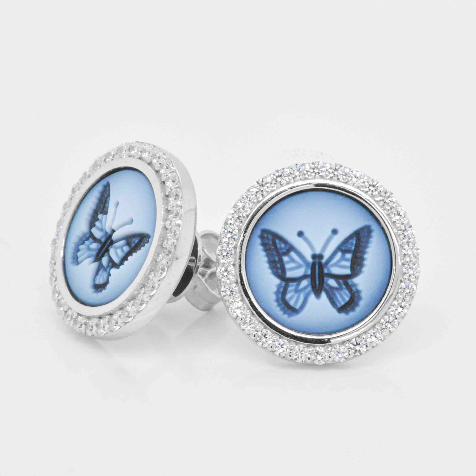 18K Gold Natural Agate Butterfly Intaglio Diamond earrings - Vaibhav Dhadda Jewelry