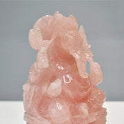 1.45 Kg Rose Quartz Ganesha Idol Hand-Carved Sculpture Religious Figurine