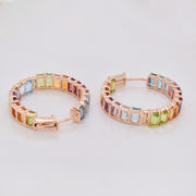 Rainbow Gemstones Octagon Hoop Earrings
