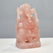 1.45 Kg Rose Quartz Ganesha Idol Hand-Carved Sculpture Religious Figurine