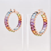 Rainbow Gemstones Octagon Hoop Earrings