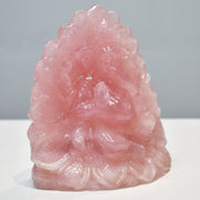2.27 Kg Rose Quartz Ganesha Idol Lotus Shape Sculpture Figurine