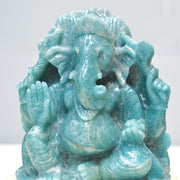2.70 Kg Hand-Carved Amazonite Ganesha Idol Statue Spiritual Hindu Sculpture