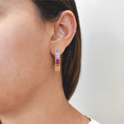 Rainbow Gemstones Octagon Hoop Earrings