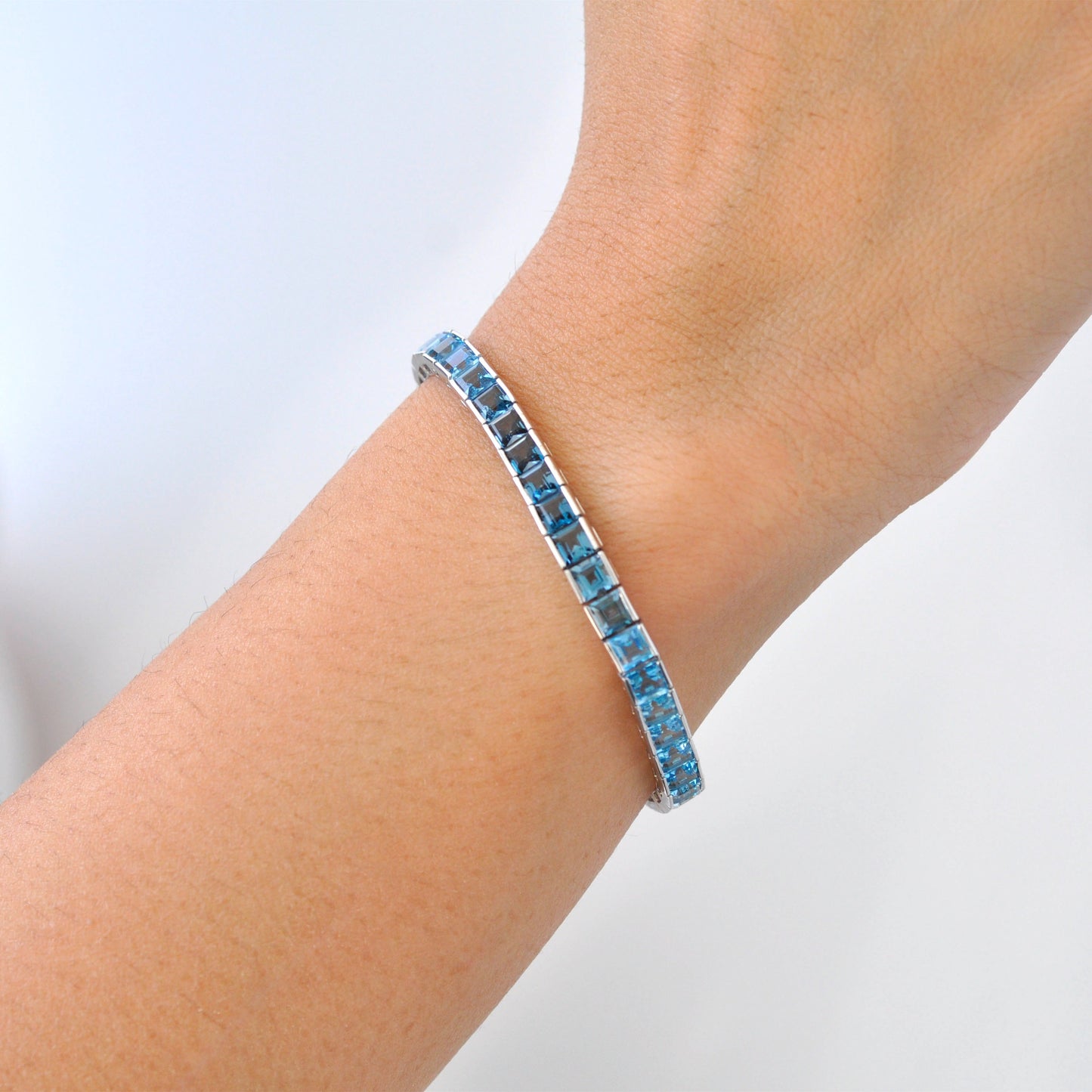 Tennis Bracelet - Blue Topaz Square Edition