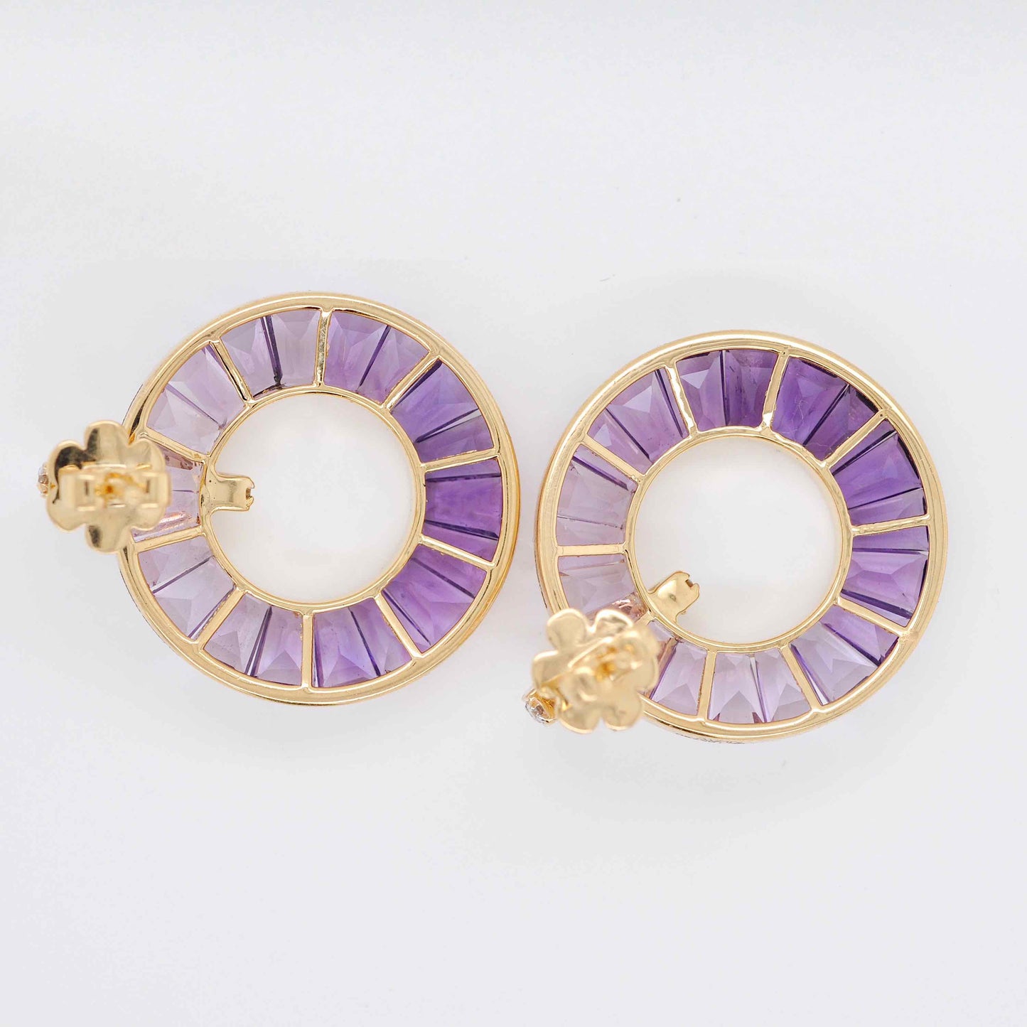 Circle Amethyst Diamond Earrings