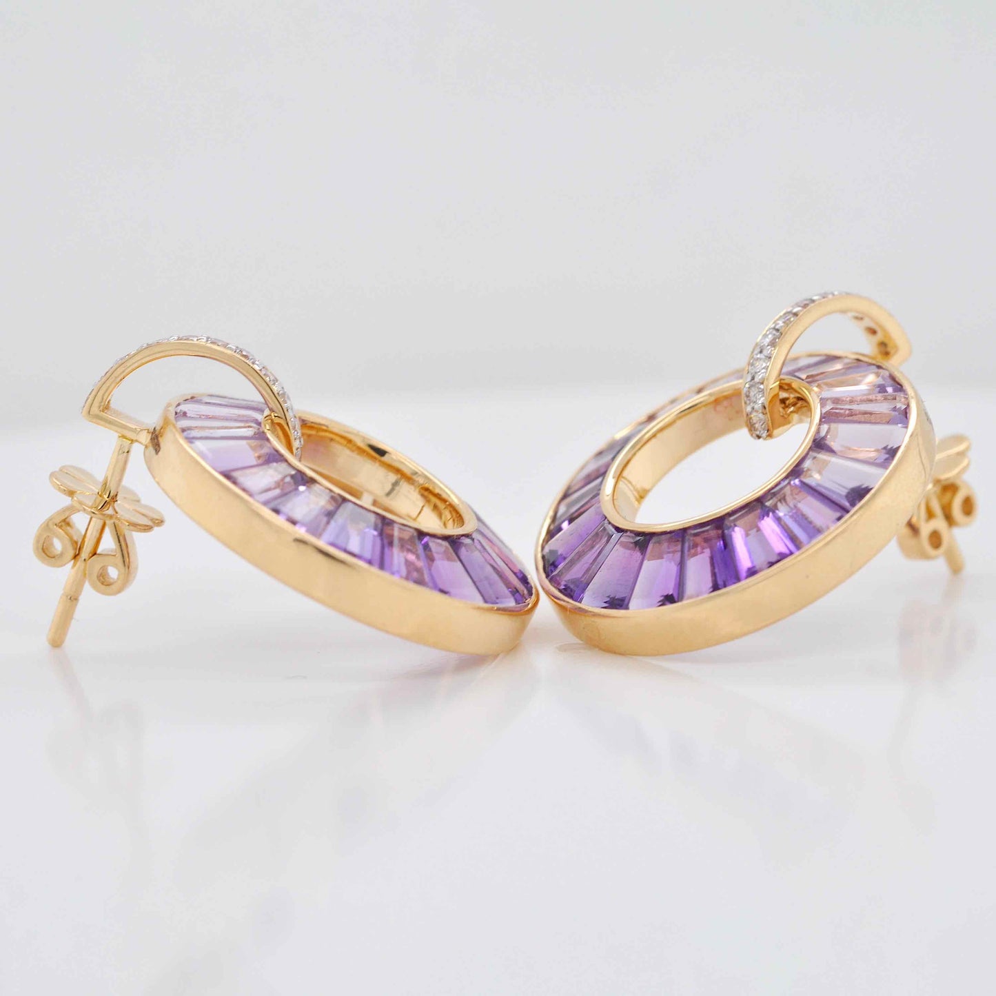 18K Gold Amethyst Diamond Circle Earrings