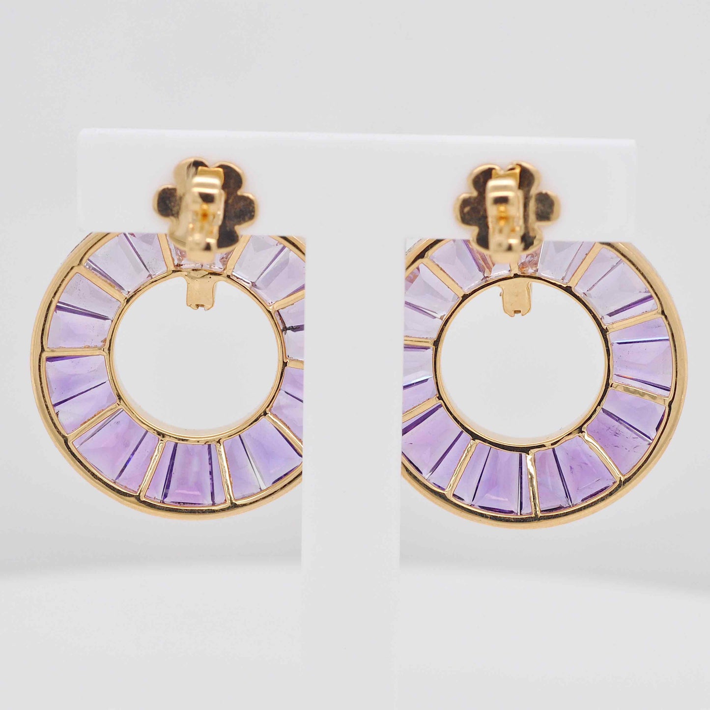 18K Gold Amethyst Diamond Circle Earrings