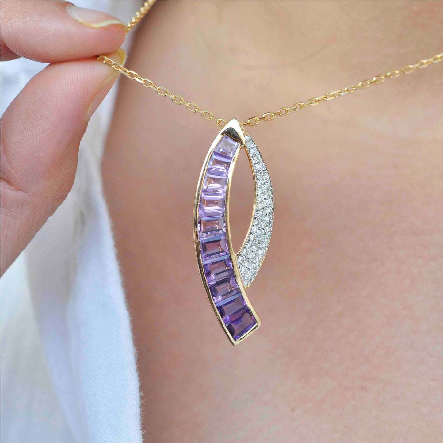 18K Gold Amethyst Baguette Diamond Sword Set