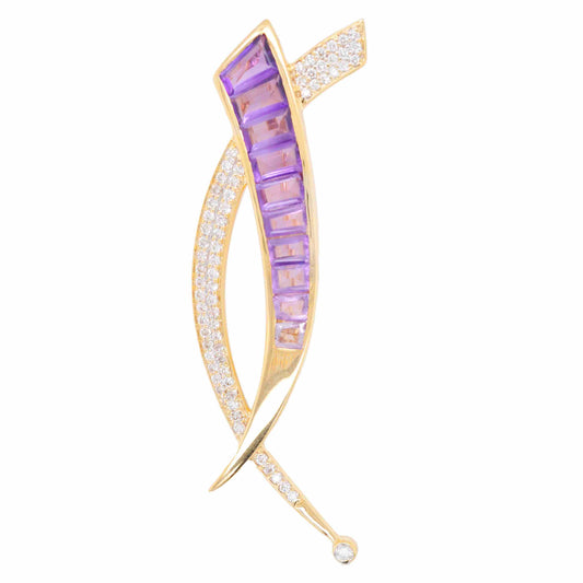 18k gold amethyst diamond brooch pendant