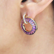 Circle Amethyst Diamond Earrings