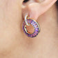 18K Gold Amethyst Diamond Circle Earrings