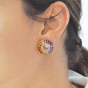 3D Curved Ametrine Earrings Featuring Gradient Amethyst to Citrine Gemstones and Diamond Accents