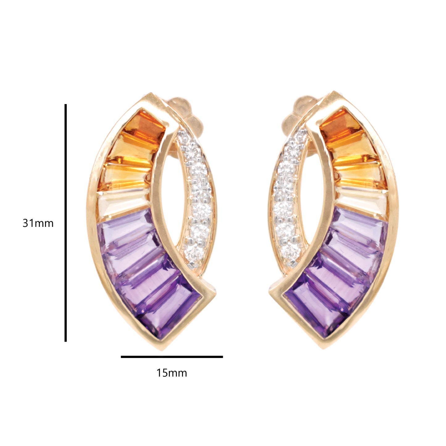 Elegant ametrine birthstone jewelry set with sickle pendant and earrings by Vaibhav Dhadda, crafted for modern minimalist style