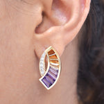 Modern ametrine jewelry set with sickle-inspired pendant and earrings, designed by Vaibhav Dhadda using ethically sourced gemstones.