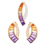 Ametrine sickle pendant and earrings set by Vaibhav Dhadda Jewelry featuring bi-color gemstones in a modern minimalist design