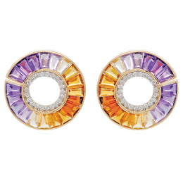 Ametrine Curve Earrings with Amethyst and Citrine Tapered Baguettes in 3D Circular Design