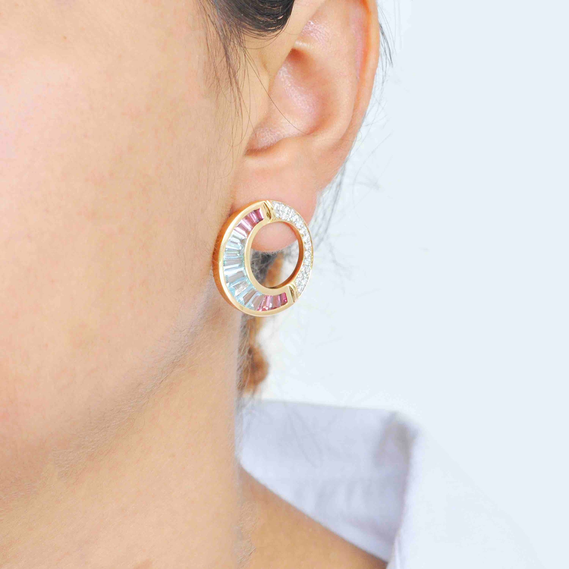 pink tourmaline earrings yellow gold