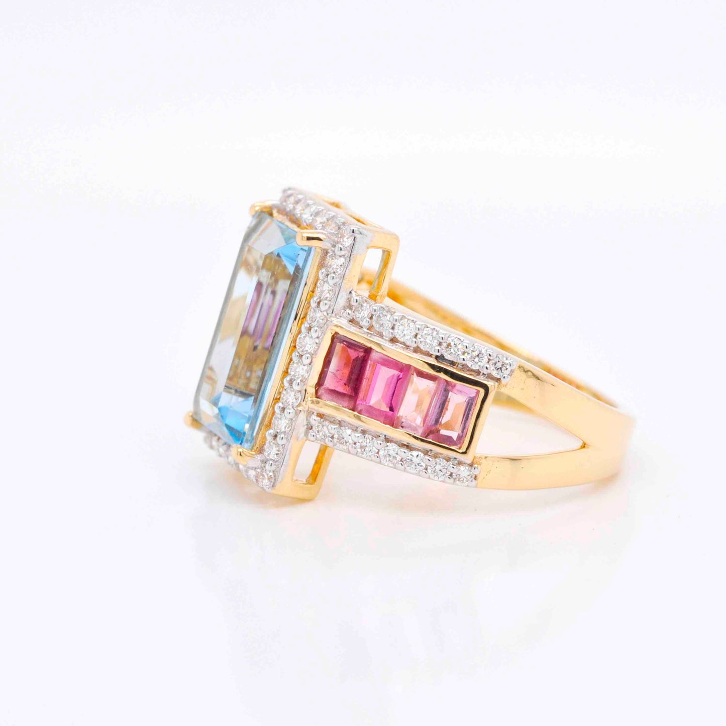 "Unique Aquamarine Pink Tourmaline Diamond Ring "