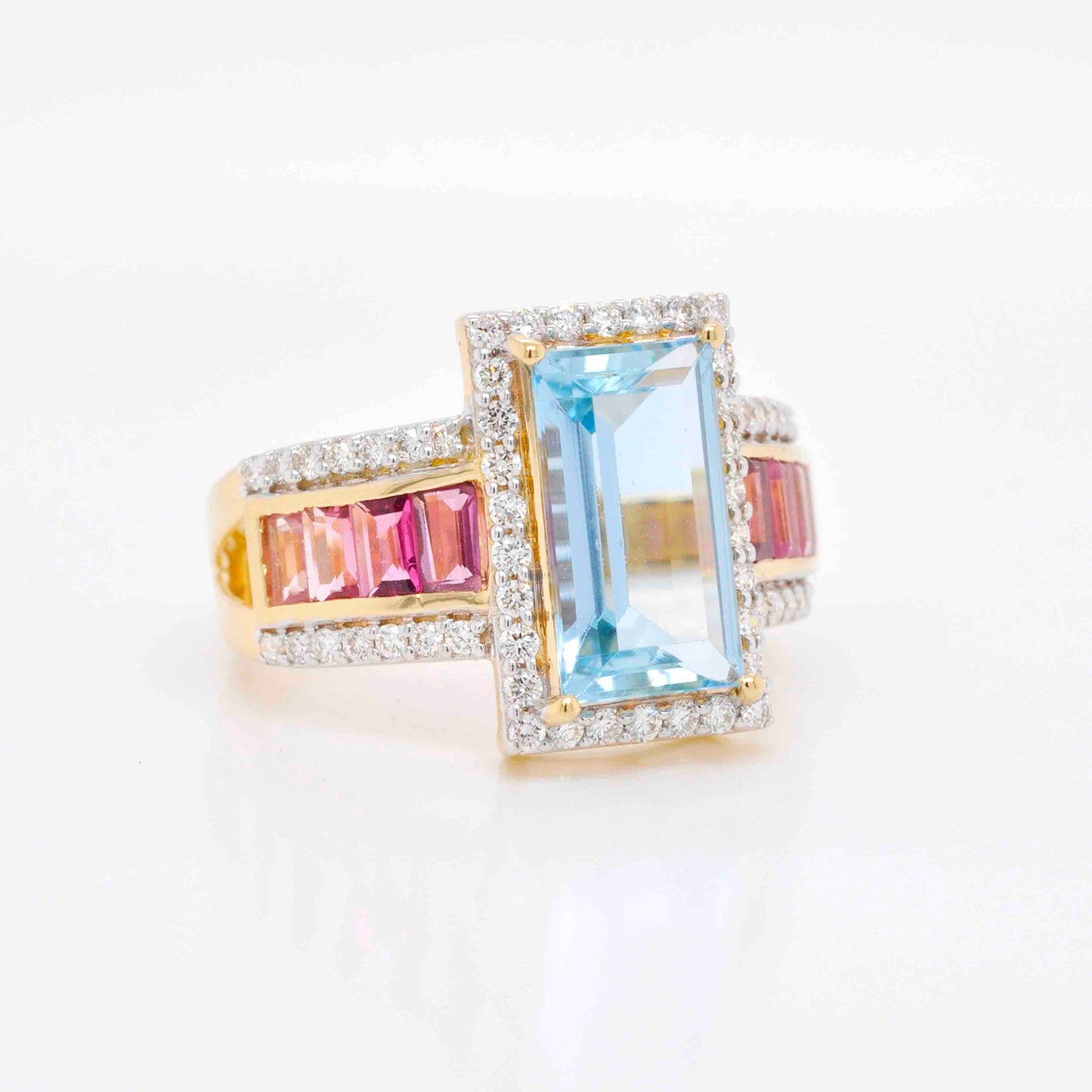 Aquamarine Pink Tourmaline Diamond Engagement Ring