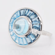 Circle Cabochon Blue Topaz Rotating Ring