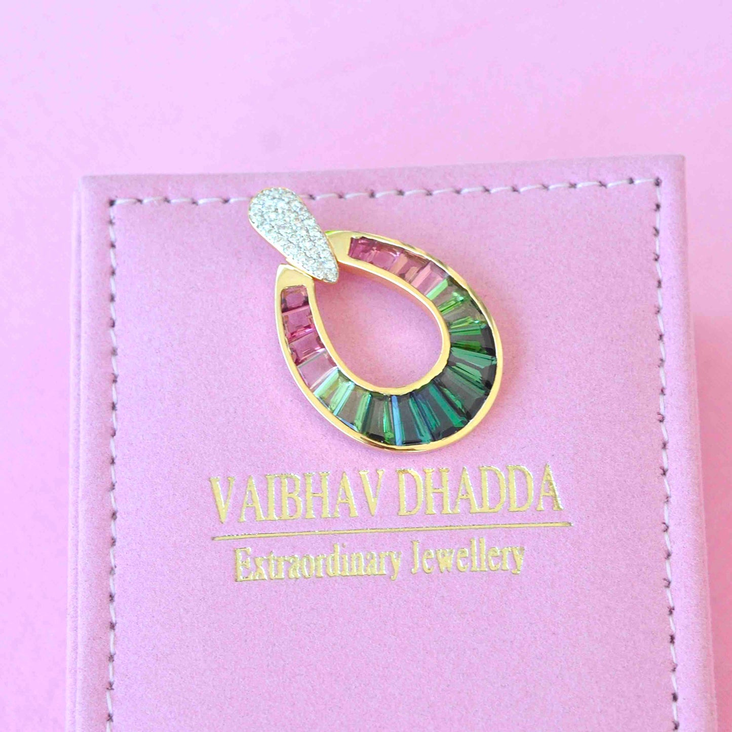 18K Gold Bi-Color Tourmaline Diamond Raindrop Pendant - Vaibhav Dhadda Jewelry