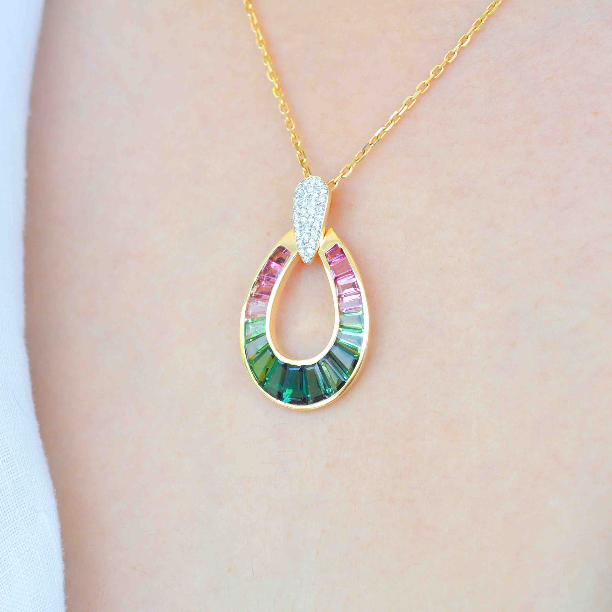 watermelon tourmaline crystal pendant
