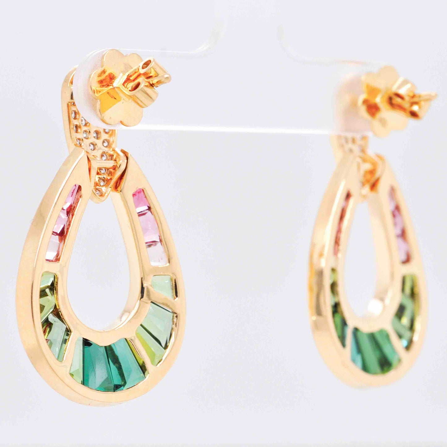 18K Gold Bi-Color Tourmaline Diamond Raindrop Earrings