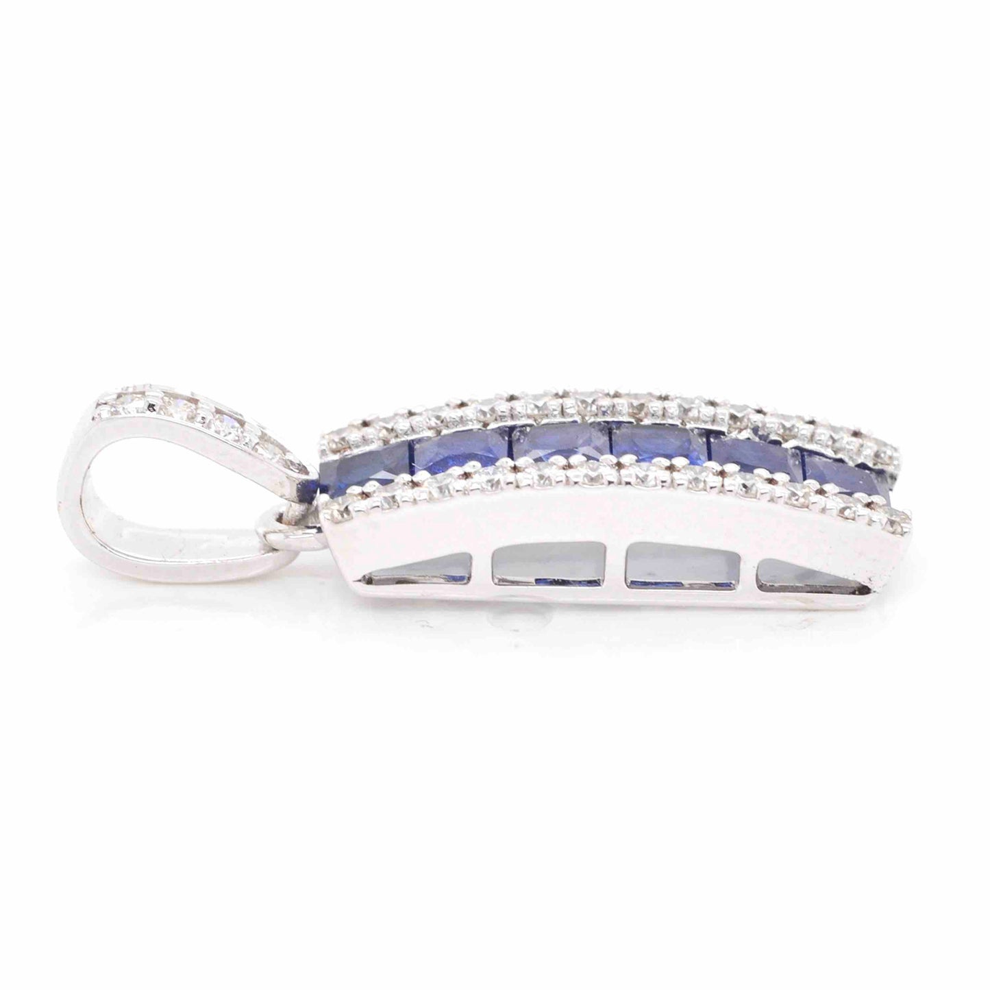 18K White Gold Blue Sapphire Diamond Pendant