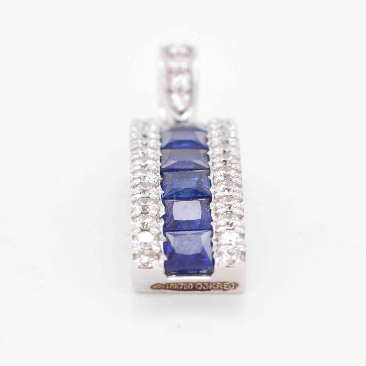 18K White Gold Blue Sapphire Diamond Pendant