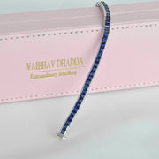 18K White Gold Blue Sapphires Art Deco Tennis Line Bracelet - Vaibhav Dhadda Jewelry