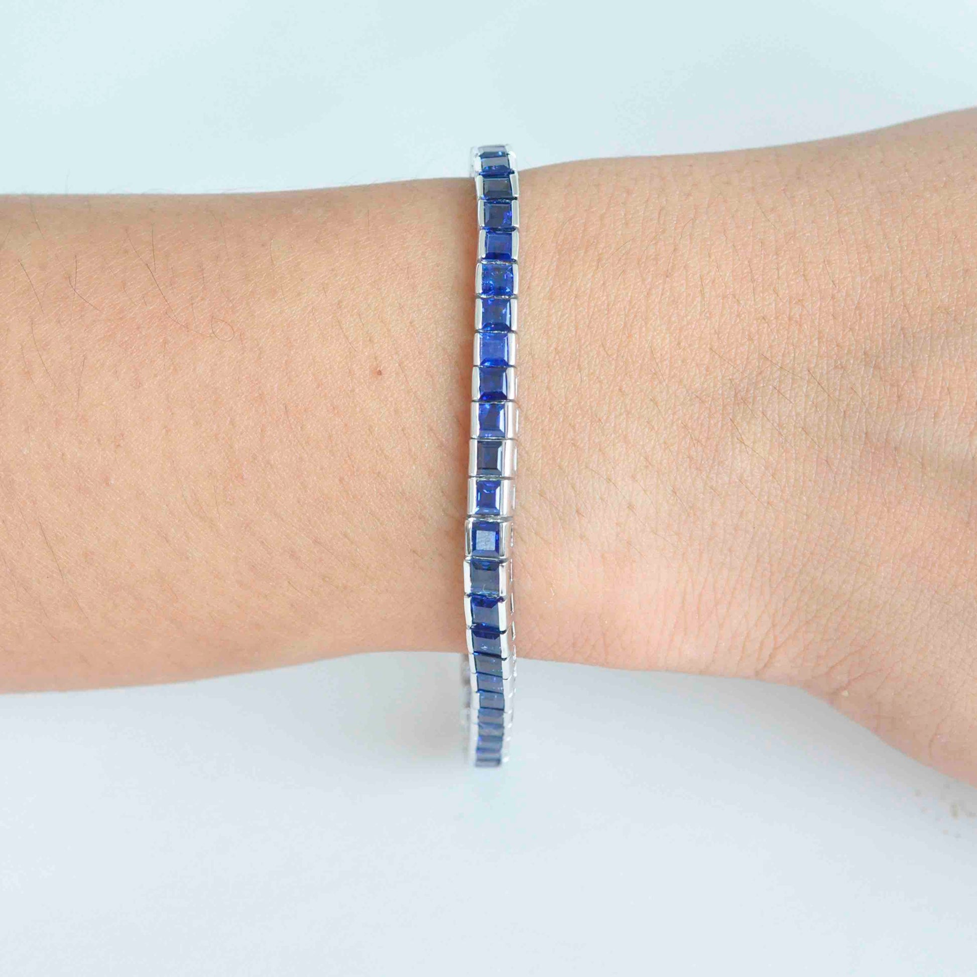 dark blue gemstone tennis link line bracelet