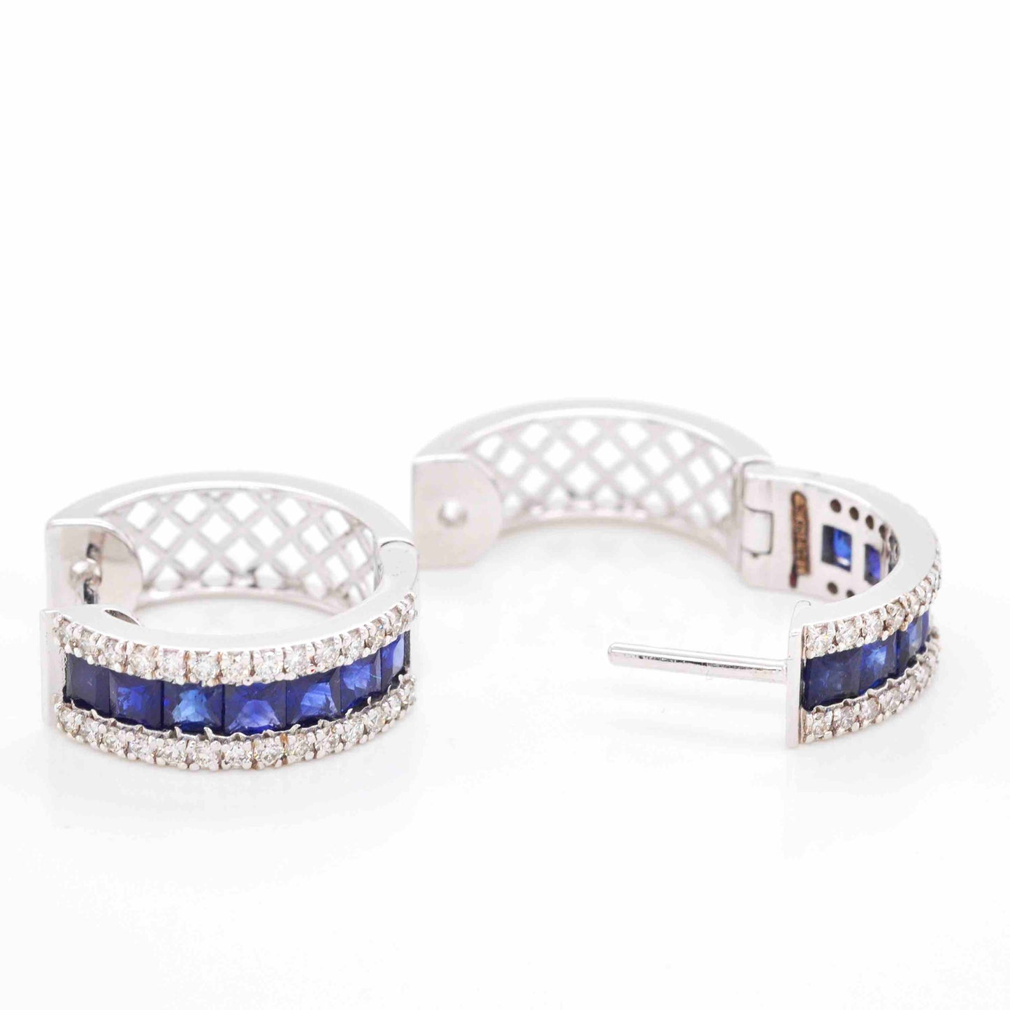 18K White Gold Blue Sapphire Diamond Earrings - Vaibhav Dhadda Jewelry