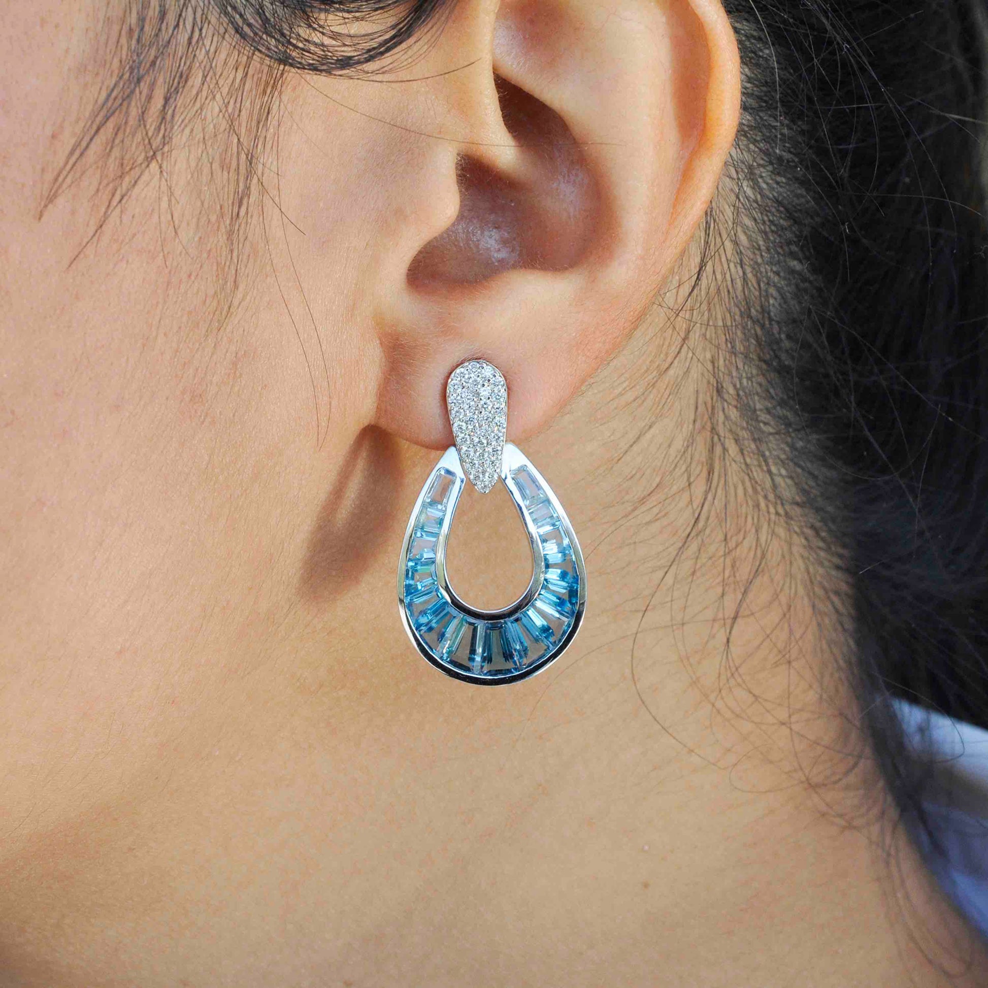 light blue gemstone dangle drop earrings