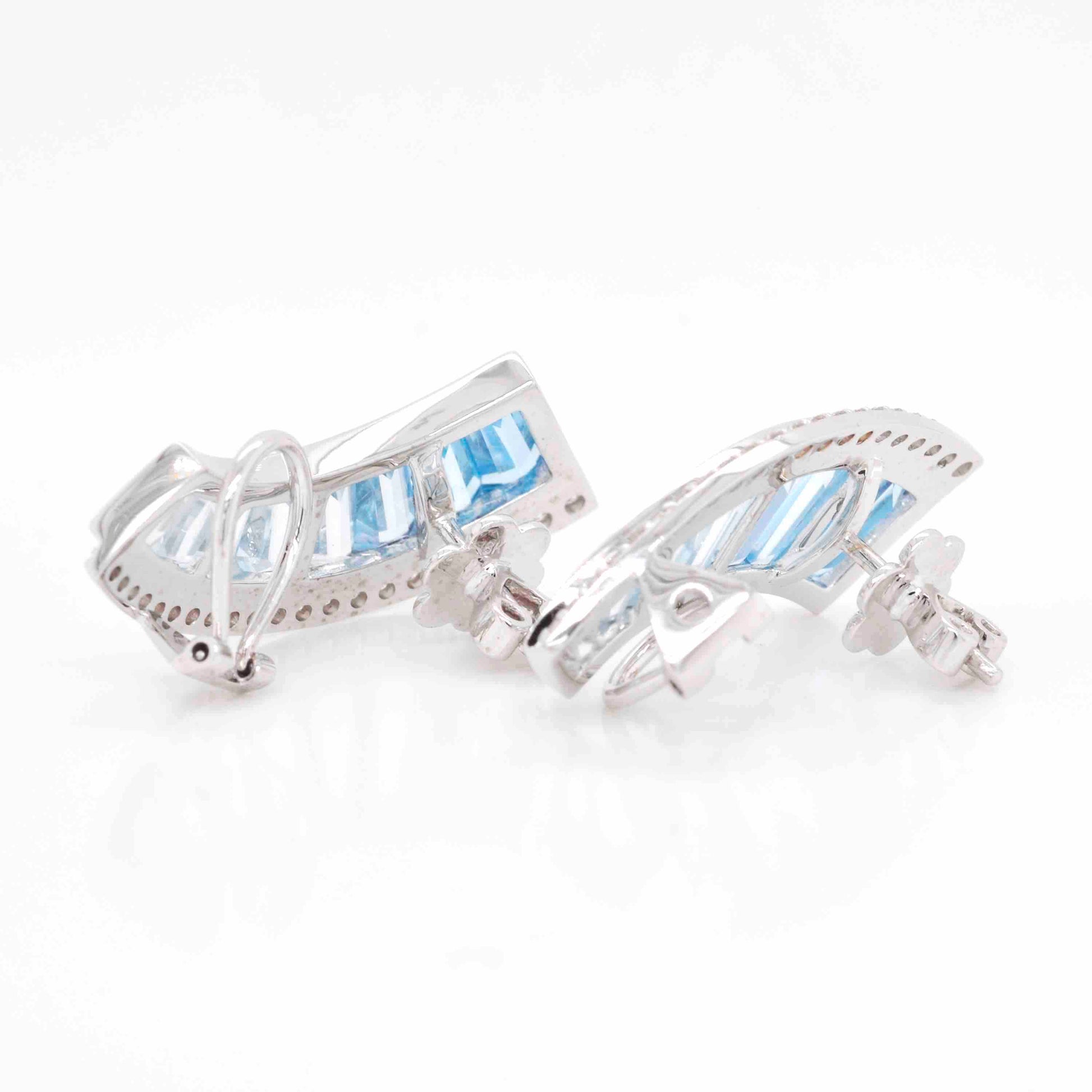 18K Gold Blue Topaz Sword Crawler Diamond Stud Earrings - Vaibhav Dhadda Jewelry