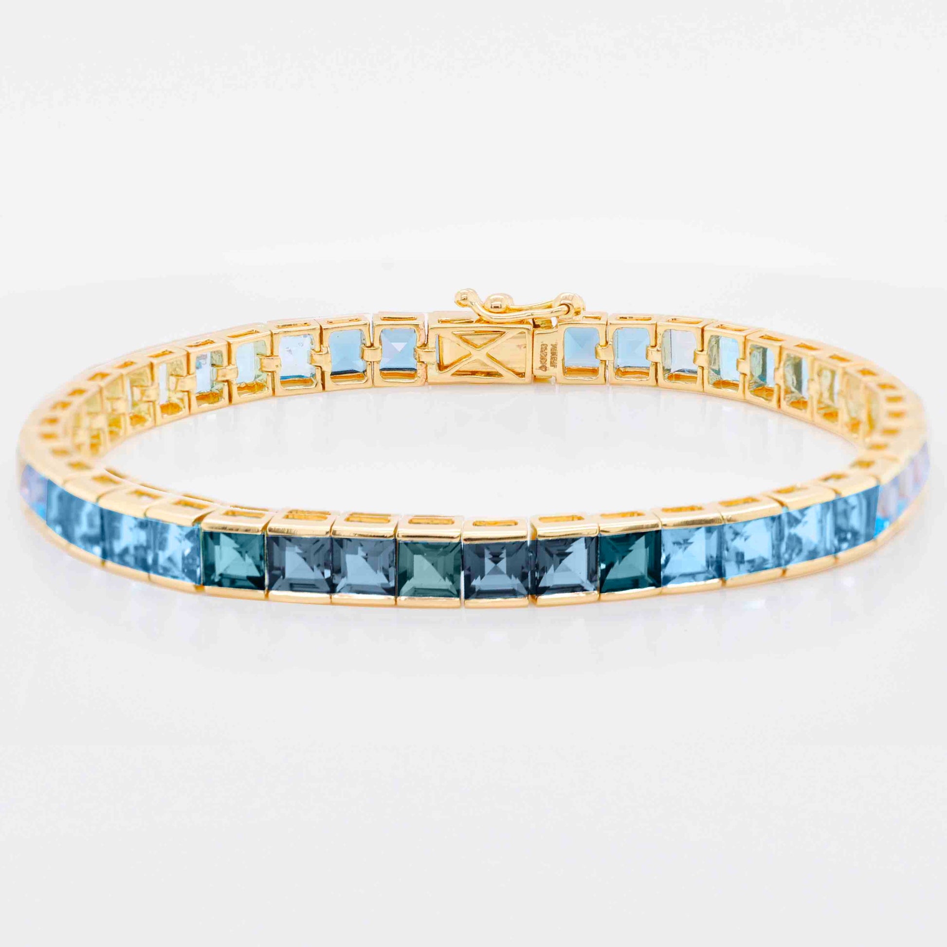 Gradient Blue Topaz Square Tennis Bracelet with Gemstones