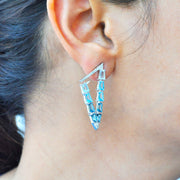 Blue Topaz V Shaped Hoop Earrings