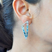 Blue Topaz V Shaped Hoop Earrings