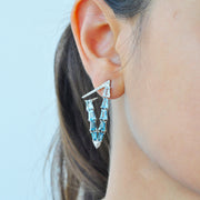 Blue Topaz V Shaped Hoop Earrings