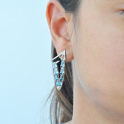 Blue Topaz V Shaped Hoop Earrings