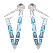 Blue Topaz V Shaped Hoop Earrings
