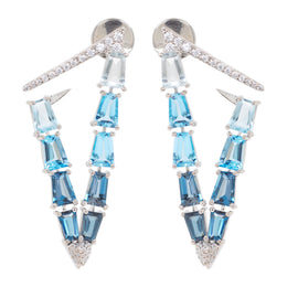 Blue Topaz V Shaped Hoop Earrings