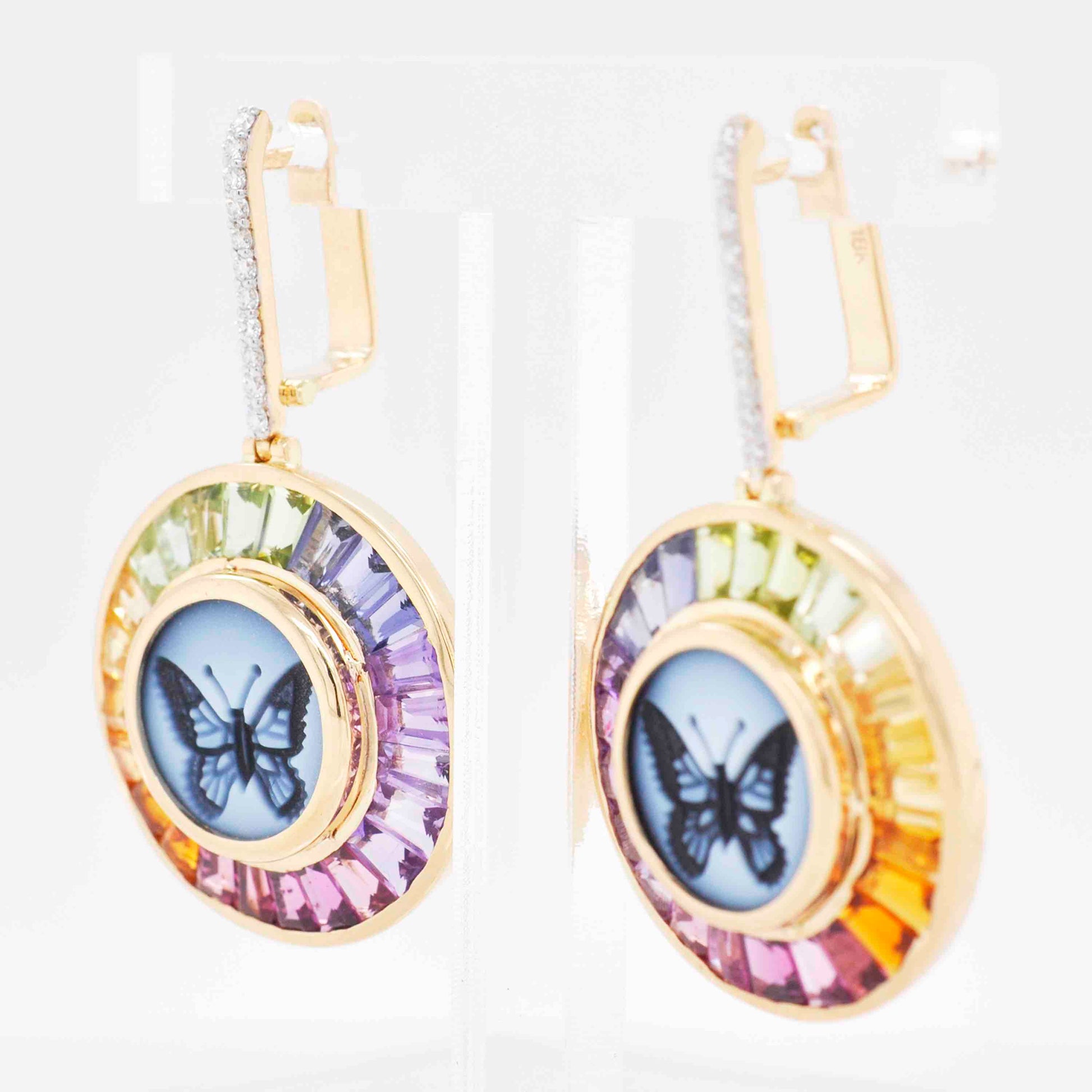 yellow gold Multicolor butterfly stud earrings design