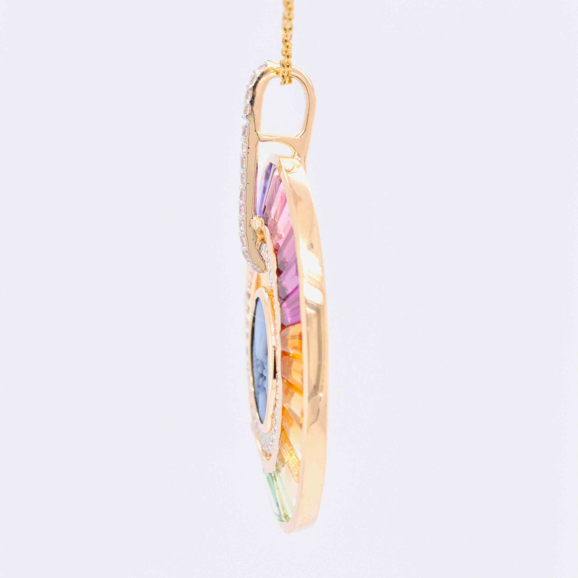 Multicolor Rainbow Baguette Pendant with Diamonds