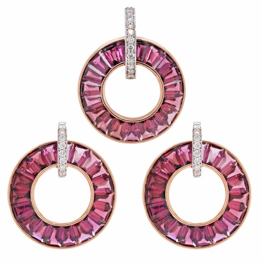 18K Rose Gold Rhodolite Diamond Circle Set