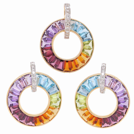 18K Gold Rainbow Gemstones Diamond Circle Set